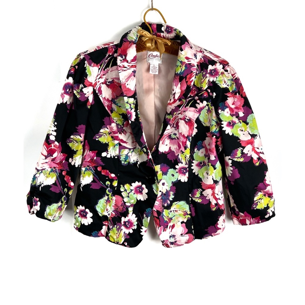 Candie’s Juniors Abstract Floral Line 3/4 Sleeve Cropped Blazer Sz: L